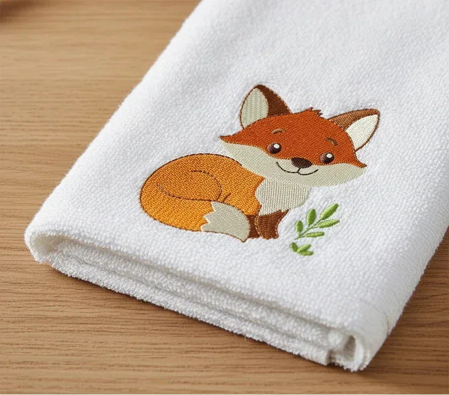 Serviette de Toilette coton Bio Motif brodé « PETIT RENARD » - LA BRODEUSE®