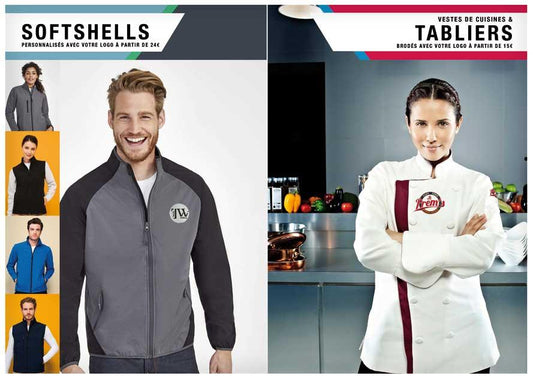 Veste softshell personnalisée pour homme et veste de cuisine brodée, tenues professionnelles.