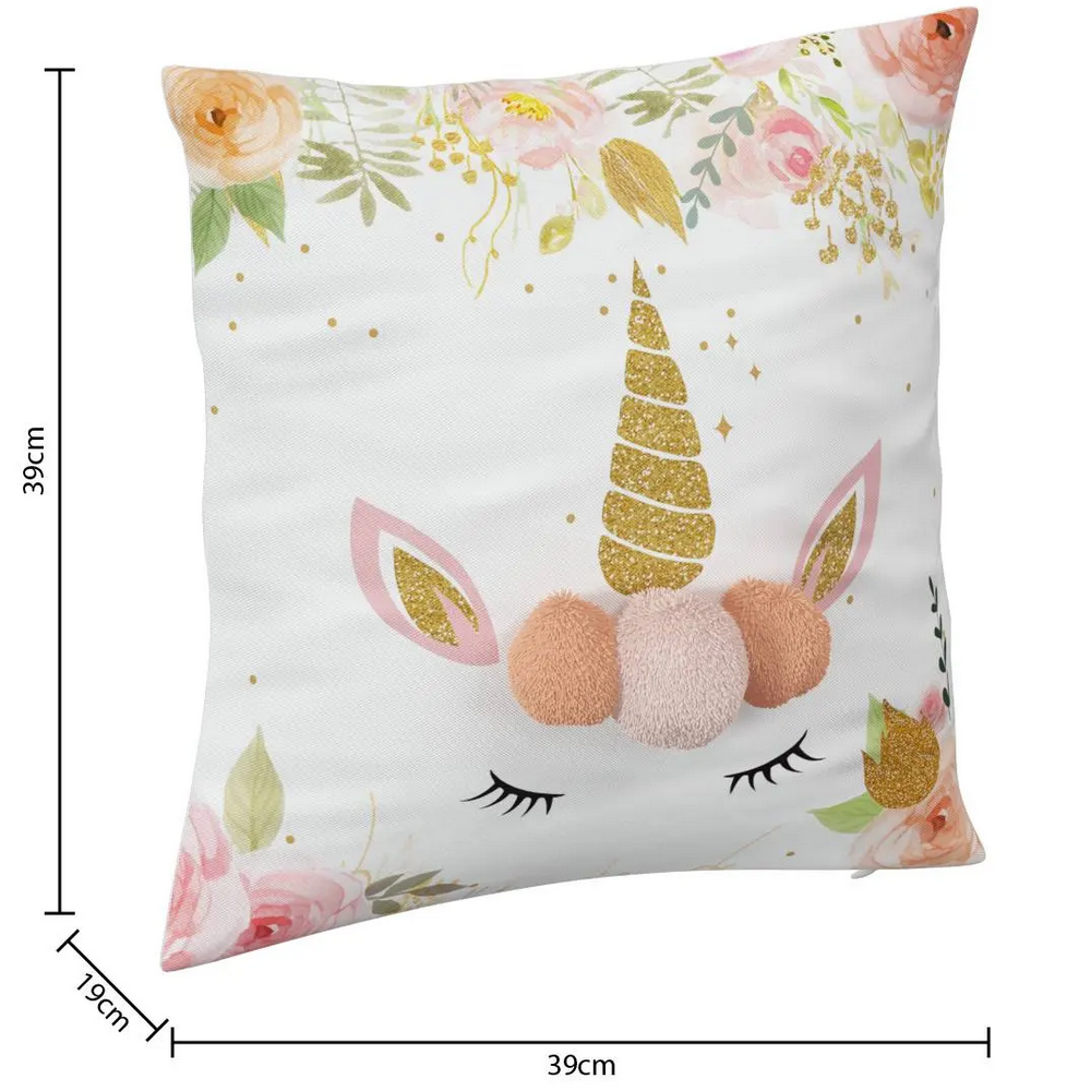 Coussin Licorne à pompons  40x40cm