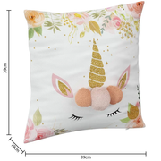 Coussin Licorne à pompons  40x40cm