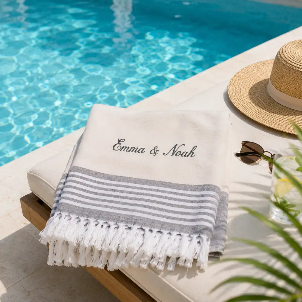 Fouta Personnalisée Brodée au Prénom — Serviette Hammam 100% Coton