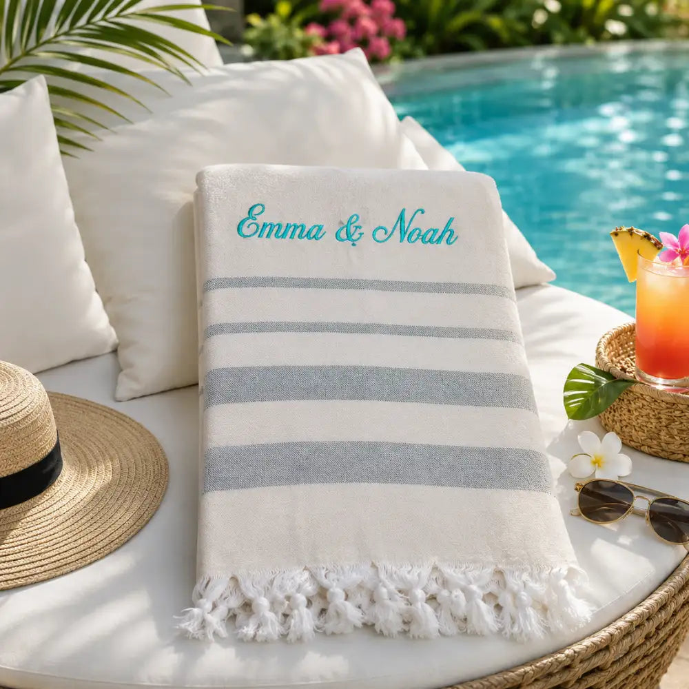 Fouta Personnalisée Brodée au Prénom — Serviette Hammam 100% Coton