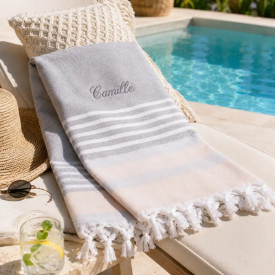 Fouta Personnalisée Brodée au Prénom — Serviette Hammam 100% Coton