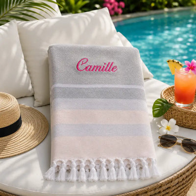 Fouta Personnalisée Brodée au Prénom — Serviette Hammam 100% Coton
