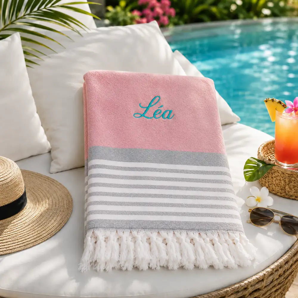 Fouta Personnalisée Brodée au Prénom — Serviette Hammam 100% Coton