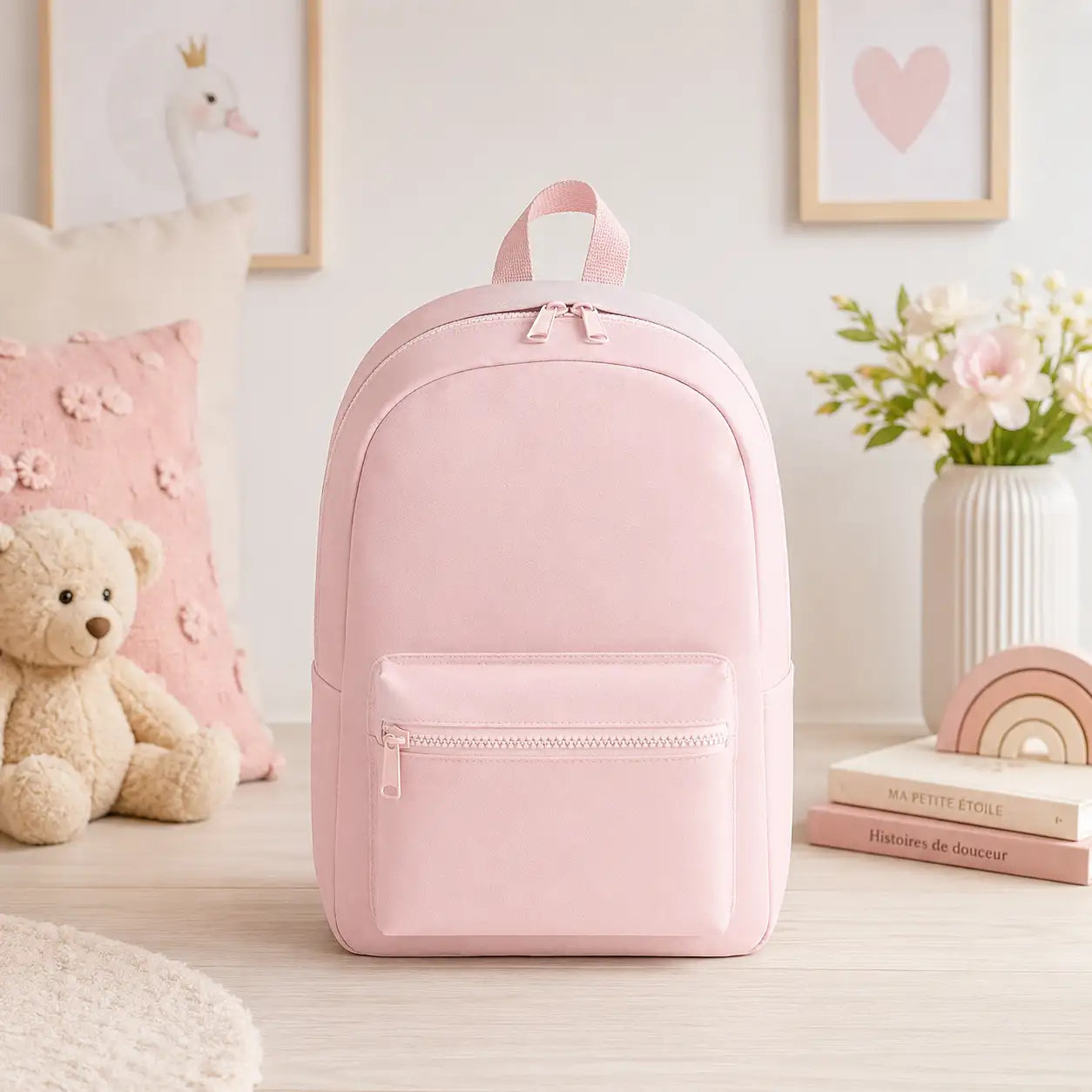 Sac à Dos Enfant Fille Rose Poudré Brodé au Prénom