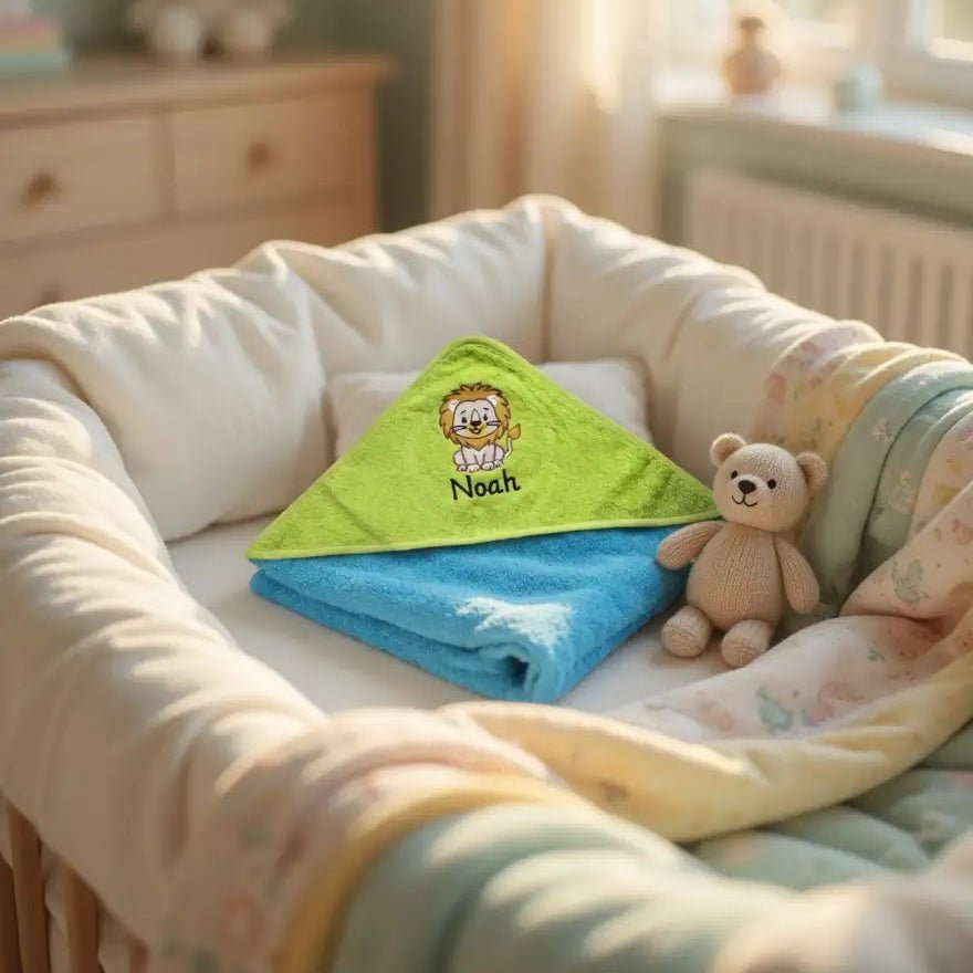 Cape de Bain Bébé Brodée au Prénom — Motif Lion - LA BRODEUSE®