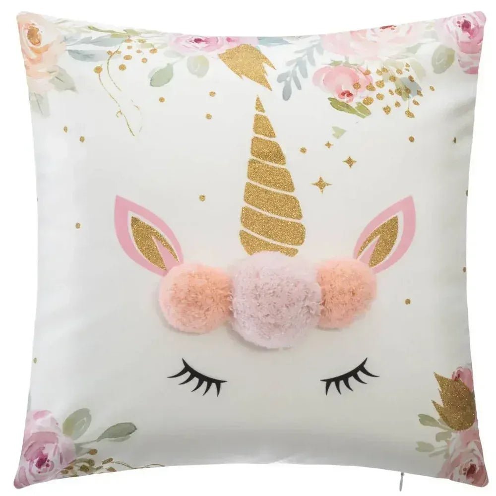 Coussin Licorne à pompons 40x40cm à Personnaliser - LA BRODEUSE®