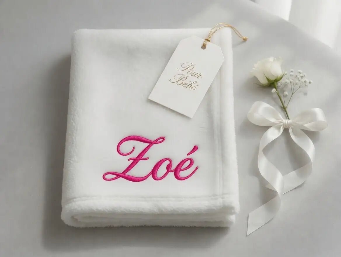 Couverture Bébé Blanche Brodée au Prénom — Fil Doré - LA BRODEUSE®