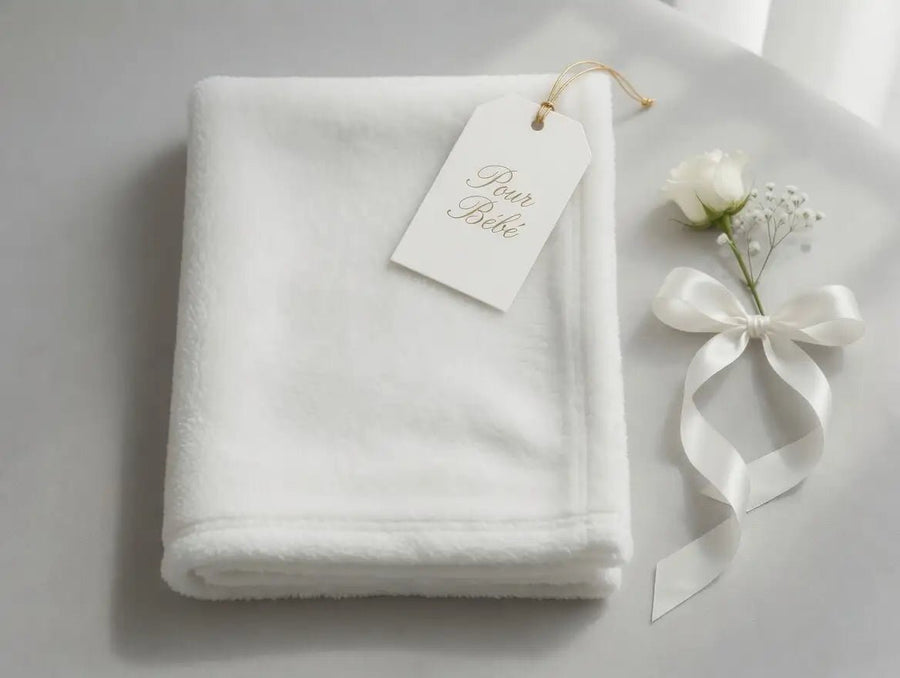 Couverture Bébé Blanche Brodée au Prénom — Fil Doré - LA BRODEUSE®