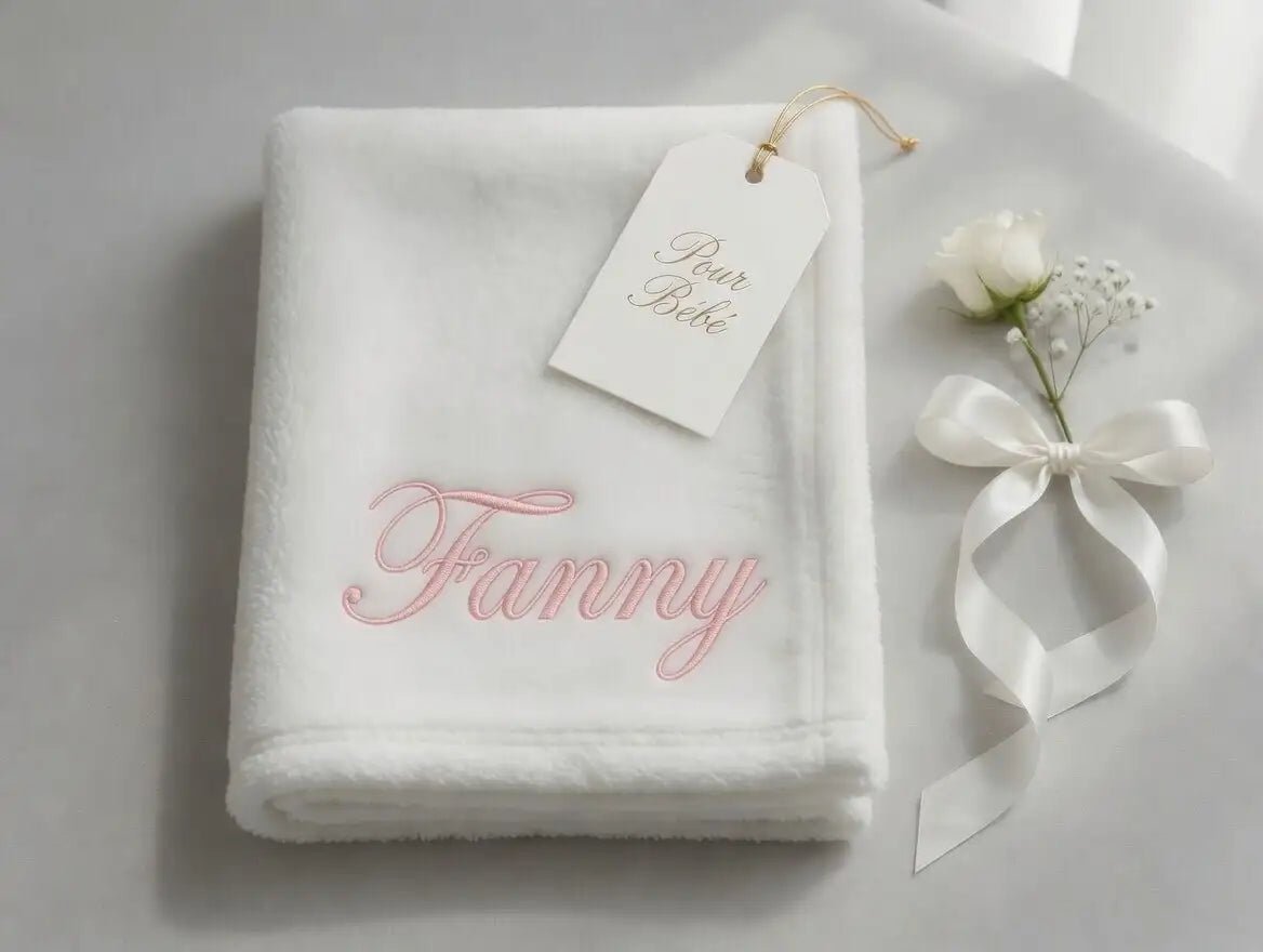 Couverture Bébé Blanche Brodée au Prénom — Fil Doré - LA BRODEUSE®