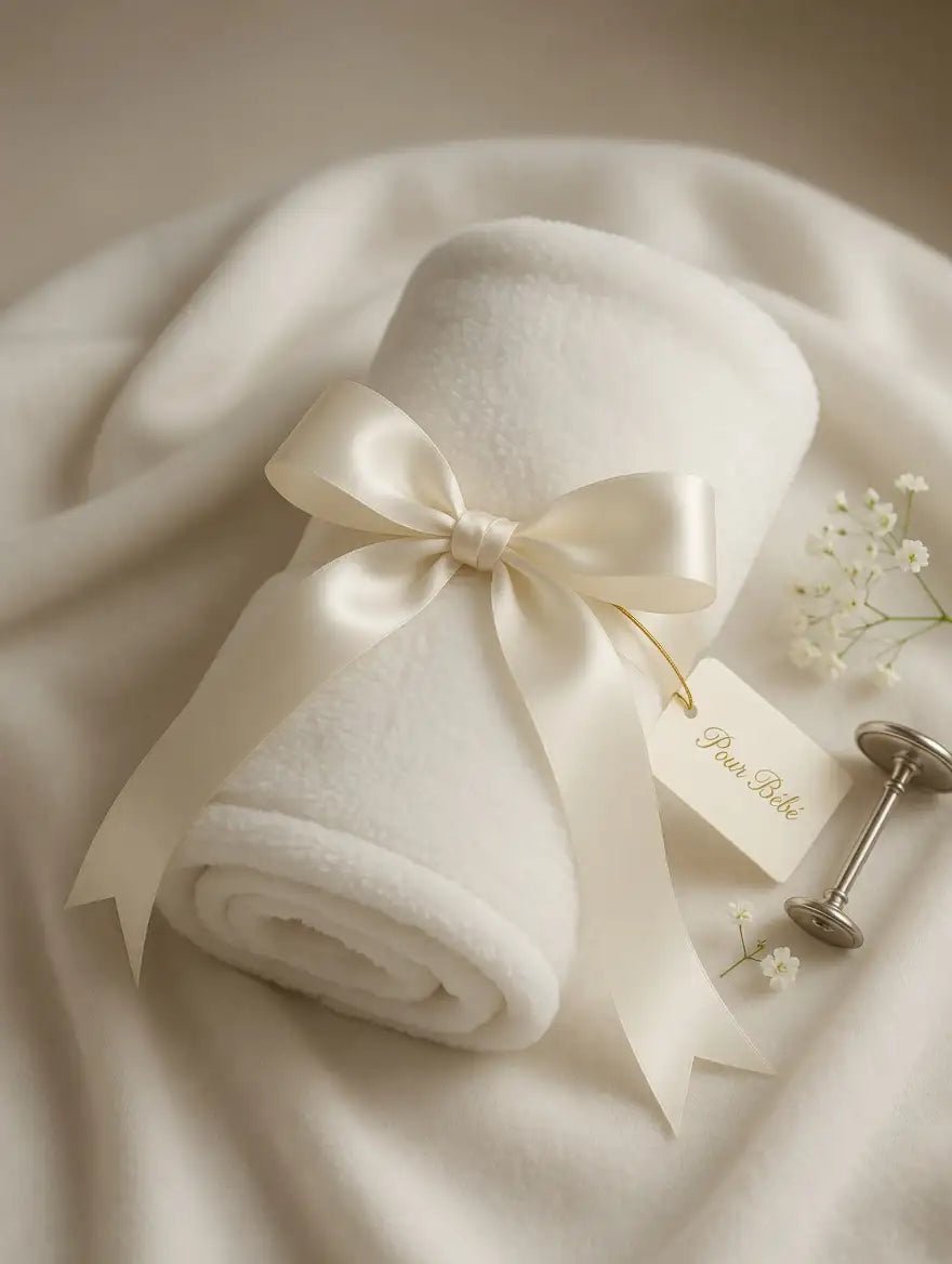 Couverture Bébé Blanche Brodée au Prénom — Fil Doré - LA BRODEUSE®