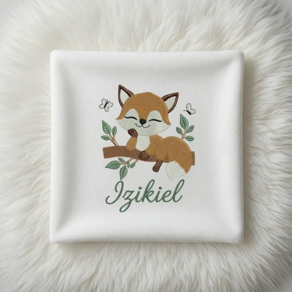 Couverture Bébé Blanche Brodée Petit Renard Dormant - LA BRODEUSE®