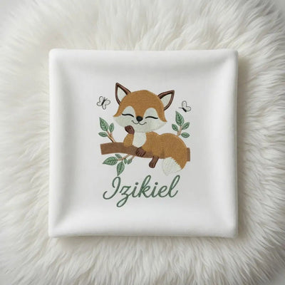Couverture Bébé Blanche Brodée Petit Renard Dormant - LA BRODEUSE®