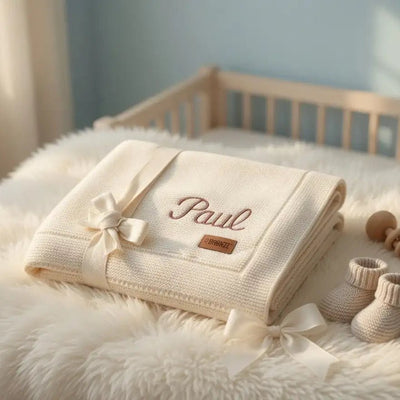 Couverture Bébé Maille Coton Bio Brodée au Prénom - LA BRODEUSE®