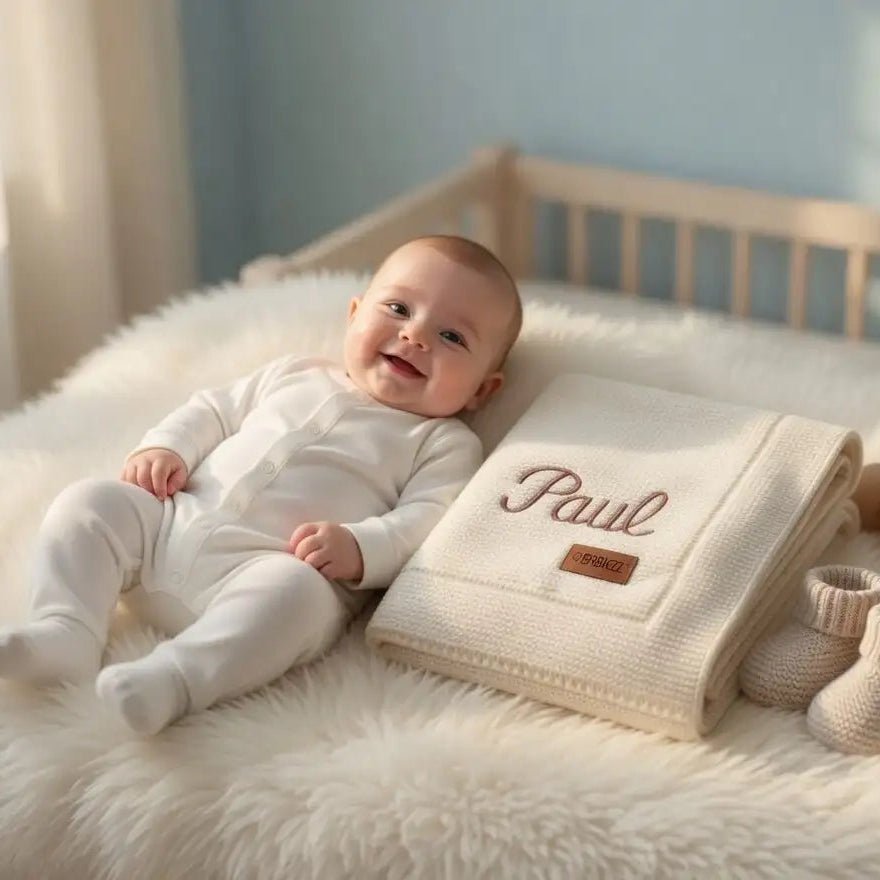 Couverture Bébé Maille Coton Bio Brodée au Prénom - LA BRODEUSE®