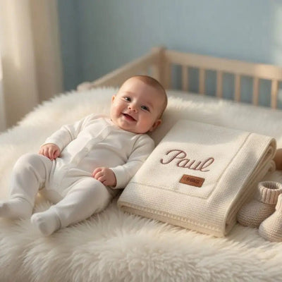 Couverture Bébé Maille Coton Bio Brodée au Prénom - LA BRODEUSE®