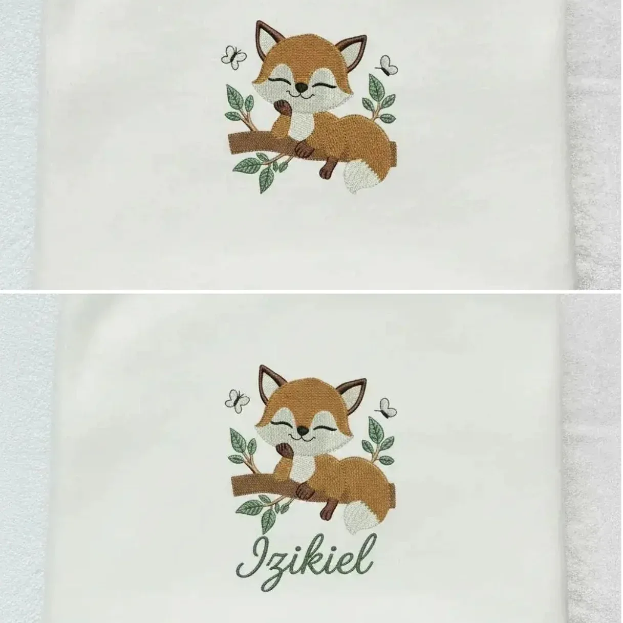 Couverture Bébé Flanelle Blanche - Petit Renard Dormant & Prénom Brodé Personnalisé - LA BRODEUSE®