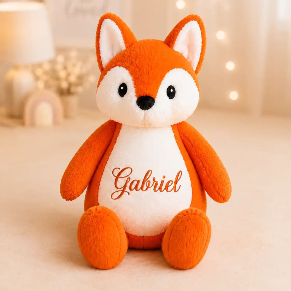 Doudou Renard 38 Cm ventre Brodé au Prénom - LA BRODEUSE®