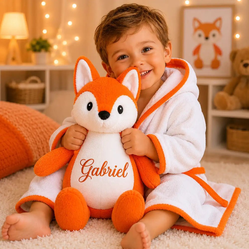 Doudou Renard 38 Cm ventre Brodé au Prénom - LA BRODEUSE®