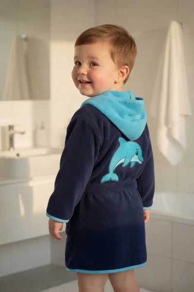 Peignoir Enfant à Capuche Dauphin Brodé – Prénom Personnalisé - LA BRODEUSE®