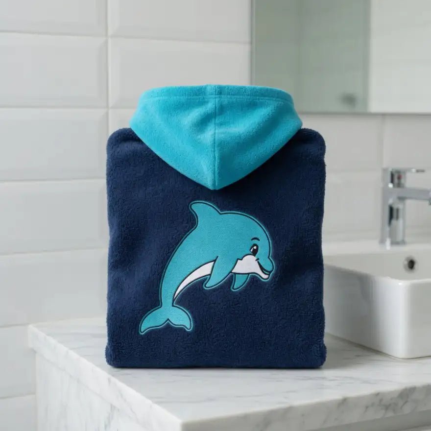 Peignoir Enfant à Capuche Dauphin Brodé – Prénom Personnalisé - LA BRODEUSE®