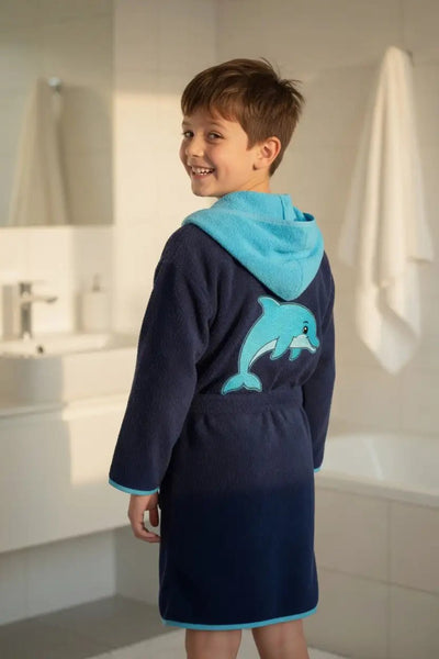 Peignoir Enfant à Capuche Dauphin Brodé – Prénom Personnalisé - LA BRODEUSE®
