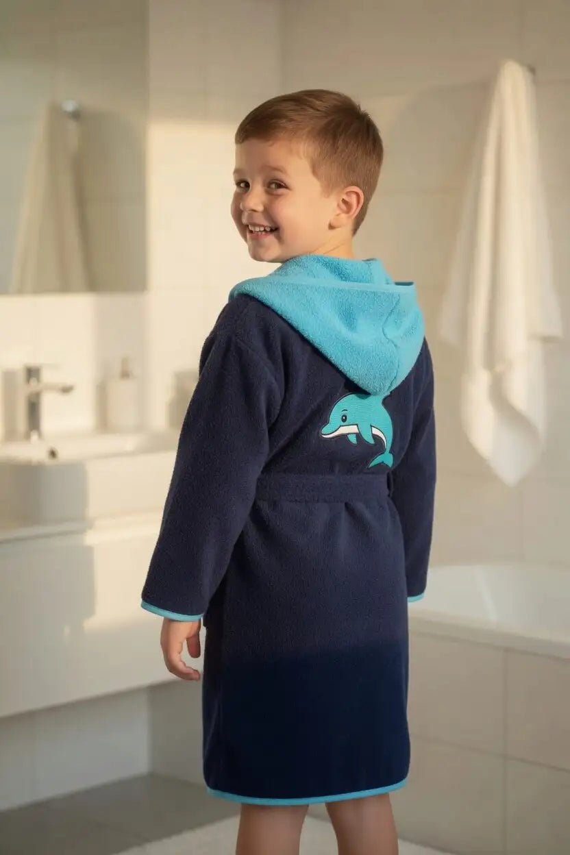 Peignoir Enfant à Capuche Dauphin Brodé – Prénom Personnalisé - LA BRODEUSE®