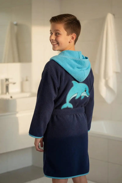 Peignoir Enfant à Capuche Dauphin Brodé – Prénom Personnalisé - LA BRODEUSE®