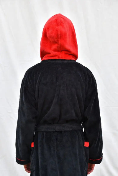 Peignoir Enfant à Capuche Noir et Rouge Brodé au Prénom - LA BRODEUSE®