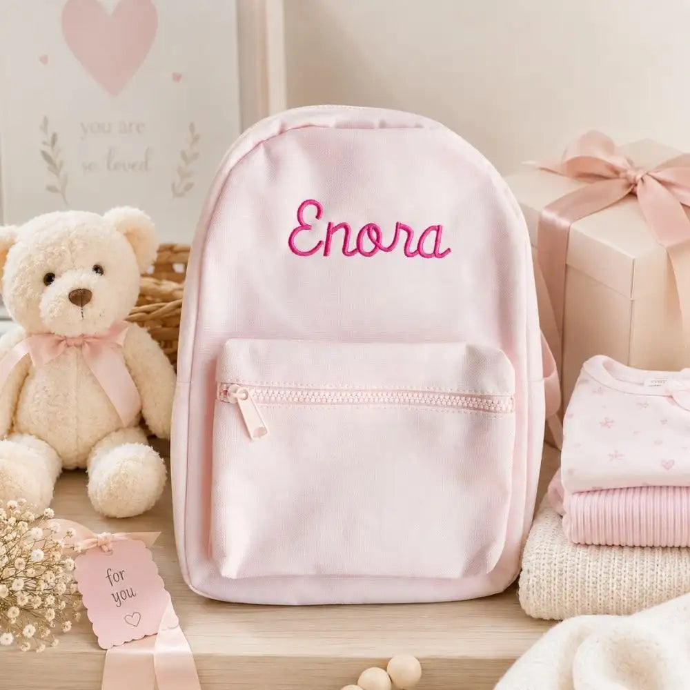 Sac à Dos Enfant Fille Rose Poudré Brodé au Prénom