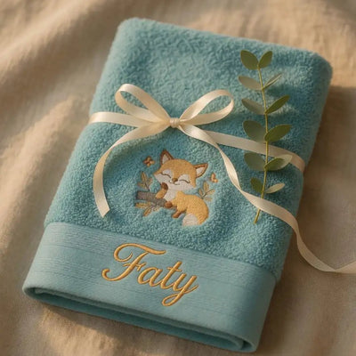 Serviette Coton Bio Brodée Petit Renard et Prénom - LA BRODEUSE®