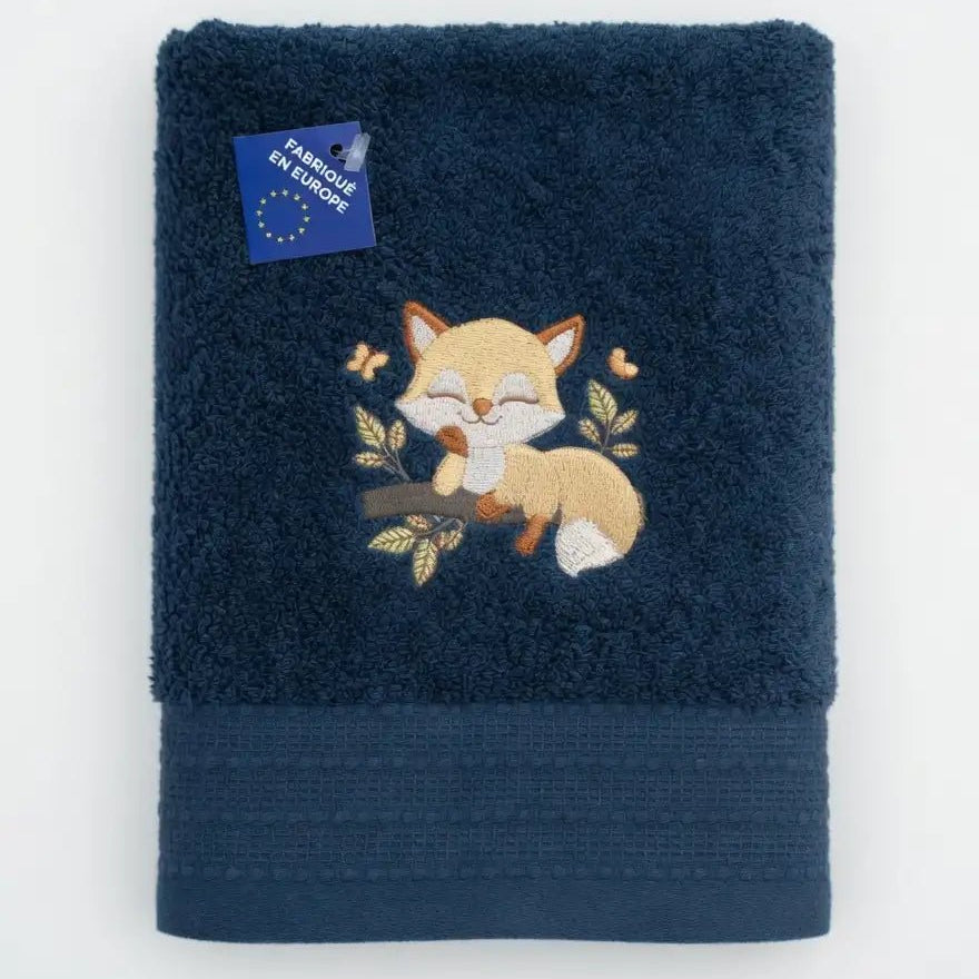 Serviette Coton Bio Brodée Petit Renard et Prénom - LA BRODEUSE®