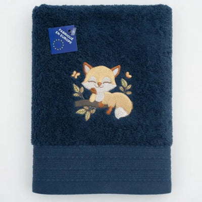 Serviette Coton Bio Brodée Petit Renard et Prénom - LA BRODEUSE®