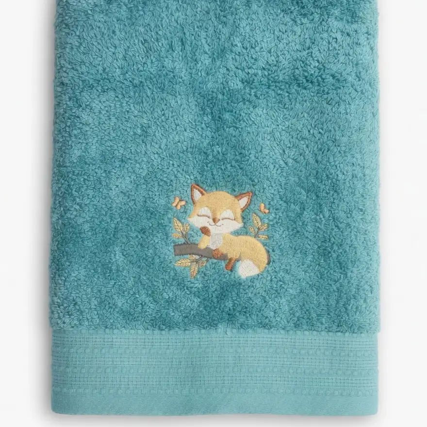 Serviette Coton Bio Brodée Petit Renard et Prénom - LA BRODEUSE®