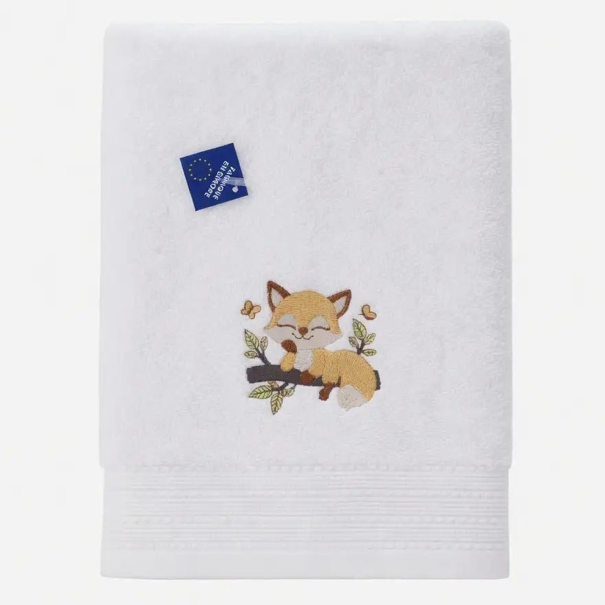 Serviette Coton Bio Brodée Petit Renard et Prénom - LA BRODEUSE®