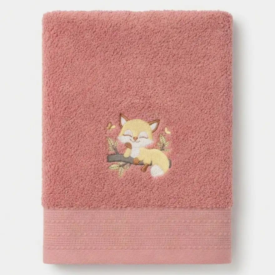 Serviette Coton Bio Brodée Petit Renard et Prénom - LA BRODEUSE®