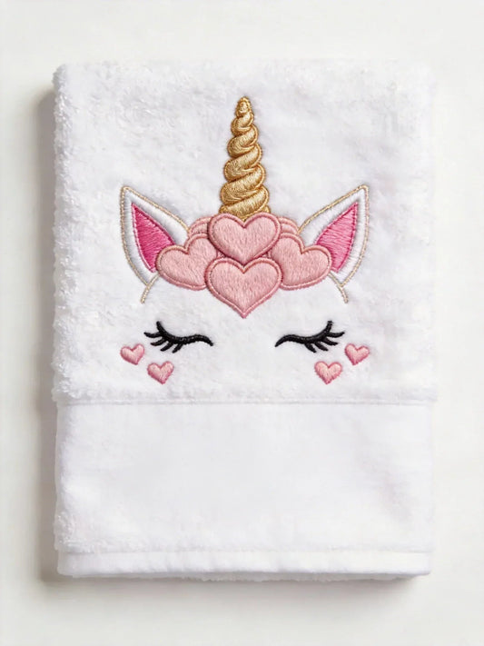 Serviette de toilette Bio Brodée Motif « LICORNE ENCHANTEE » - LA BRODEUSE®