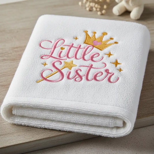 Serviette de toilette Coton Bio motif brodé "(little sister)"