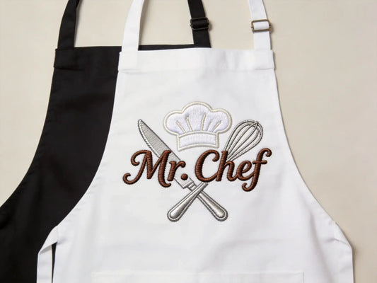 Tablier de Cuisine "Mr. Chef" – L'Élégance Culinaire Brodée - LA BRODEUSE®