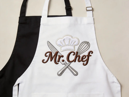 Tablier de Cuisine "Mr. Chef" – L'Élégance Culinaire Brodée - LA BRODEUSE®